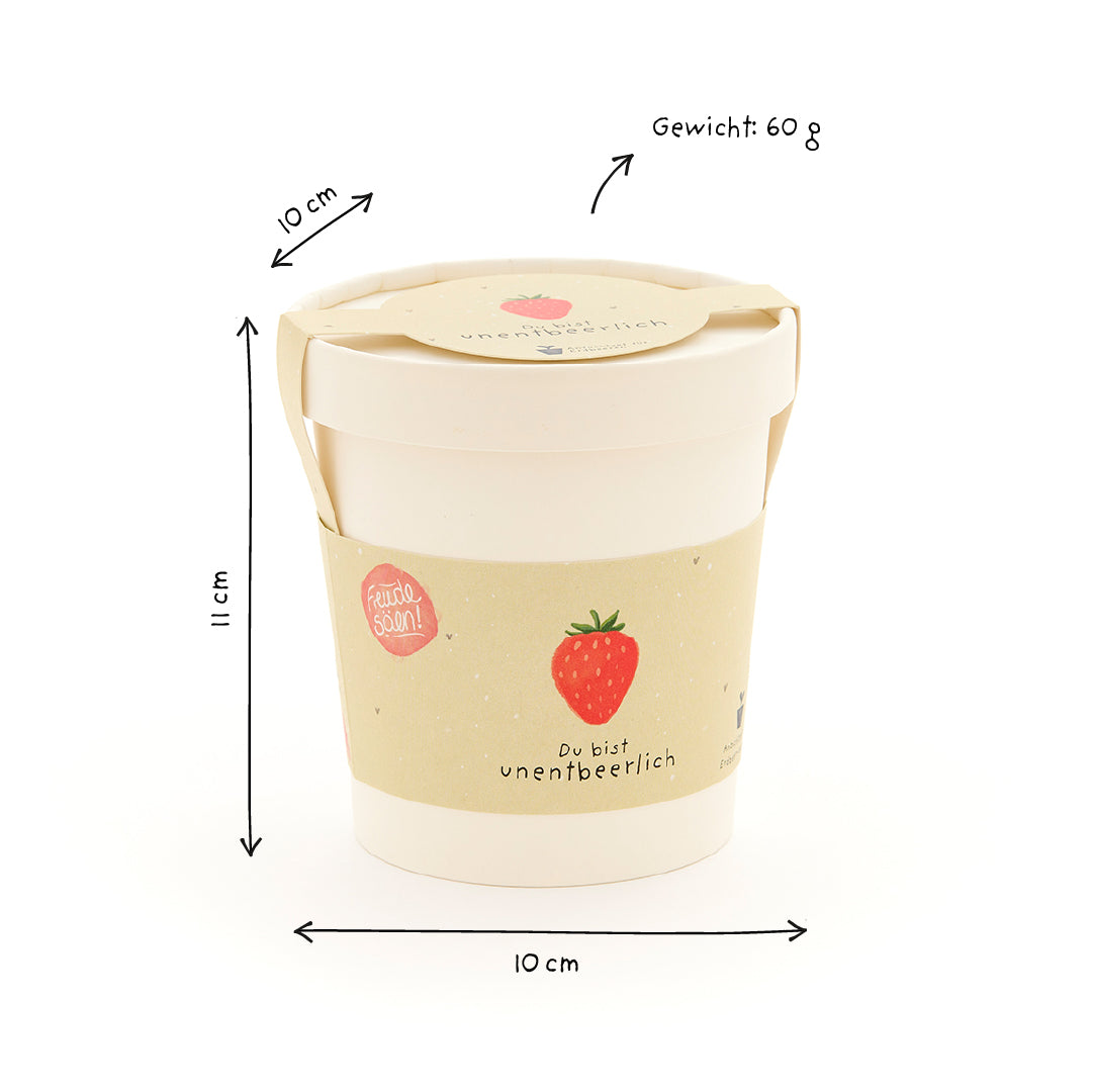 Pflanzenbauset in Becher von Die Stadtgärtner mit Aufdruck „Du bist unentbeerlich“, ideal für nachhaltiges Gärtnern.