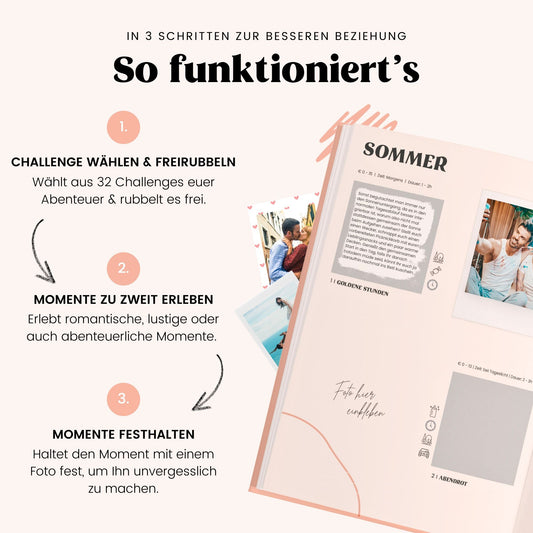 Memories2Make Challengebuch für Paare mit 32 Freirubbel-Date-Ideen und Platz für gemeinsame Erinnerungen, gebundenes Buch