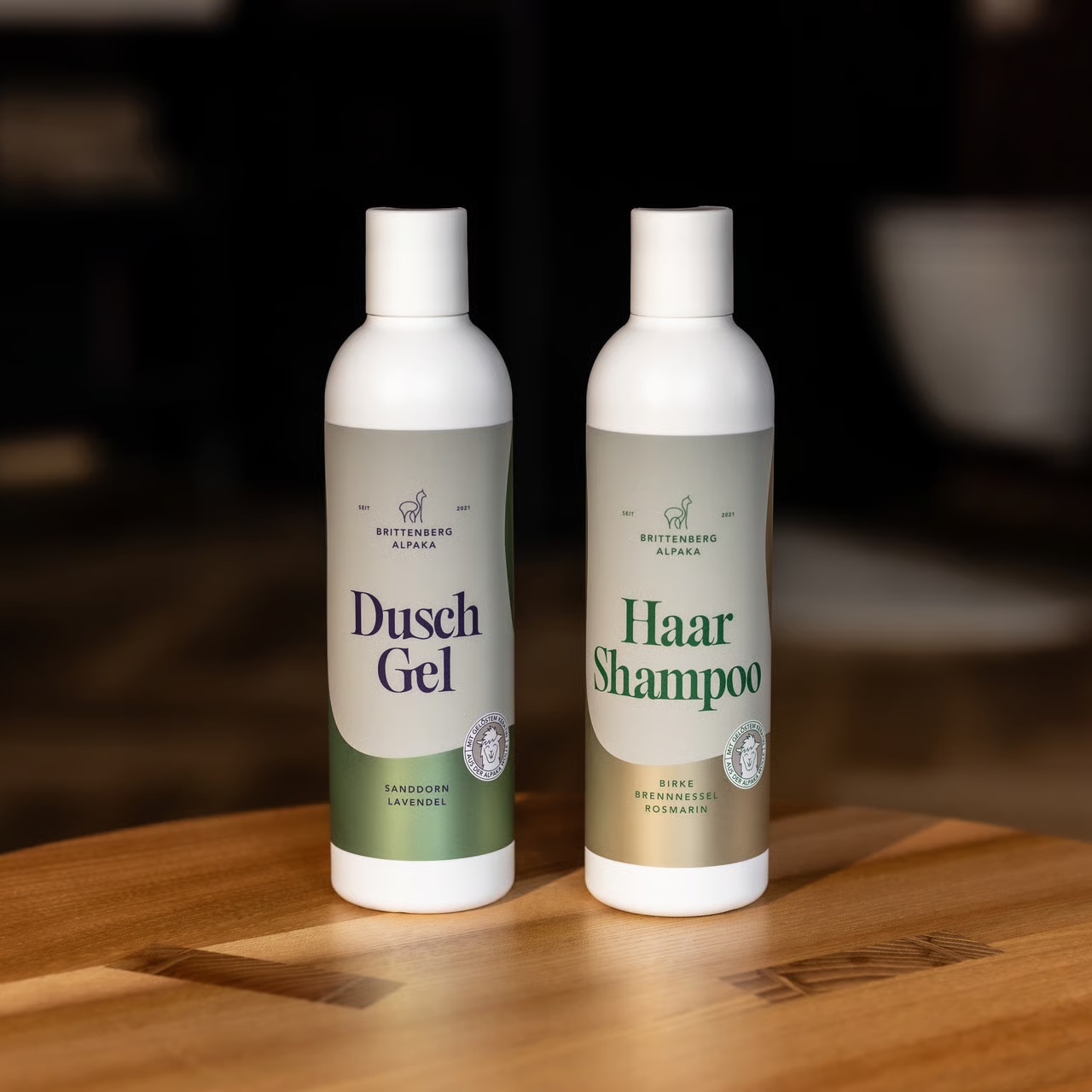 Set aus Haarshampoo - Birke-Brennnessel - & Alpaka Duschgel - Sanddorn-Lavendel - mit dem Keratin der Alpakawolle - Verdancia