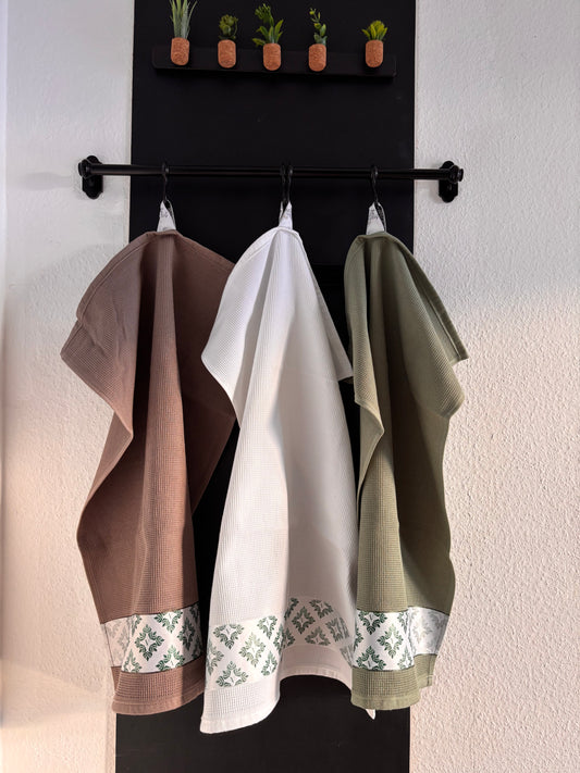 Waffel-Küchentuch - 100% Baumwolle - 50x70cm - Verdancia 3 Farben Set 1