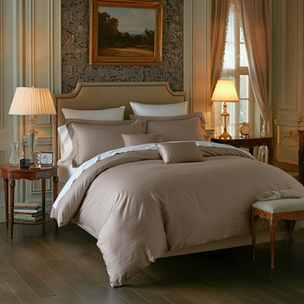 Finole Pinstripes Jacquard Deckenbezug aus ägyptischer Baumwolle, seidig, elegant und ganzjährig komfortabel, grau mit Streifenmuster