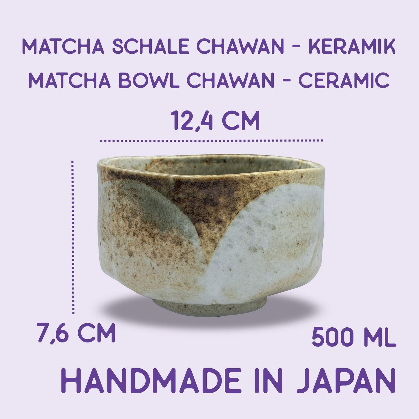 Japanische Matcha Schale - Chawan Yuki - handgemacht aus Keramik - 12x8cm - Verdancia
