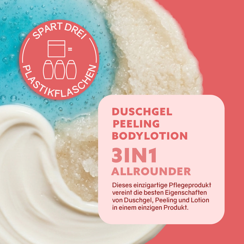 Puremetics 3in1 Dusch-Fluff mit Kirschblüte und Mandelmilch, Duschgel, Peeling und Pflege in 250 g Flasche