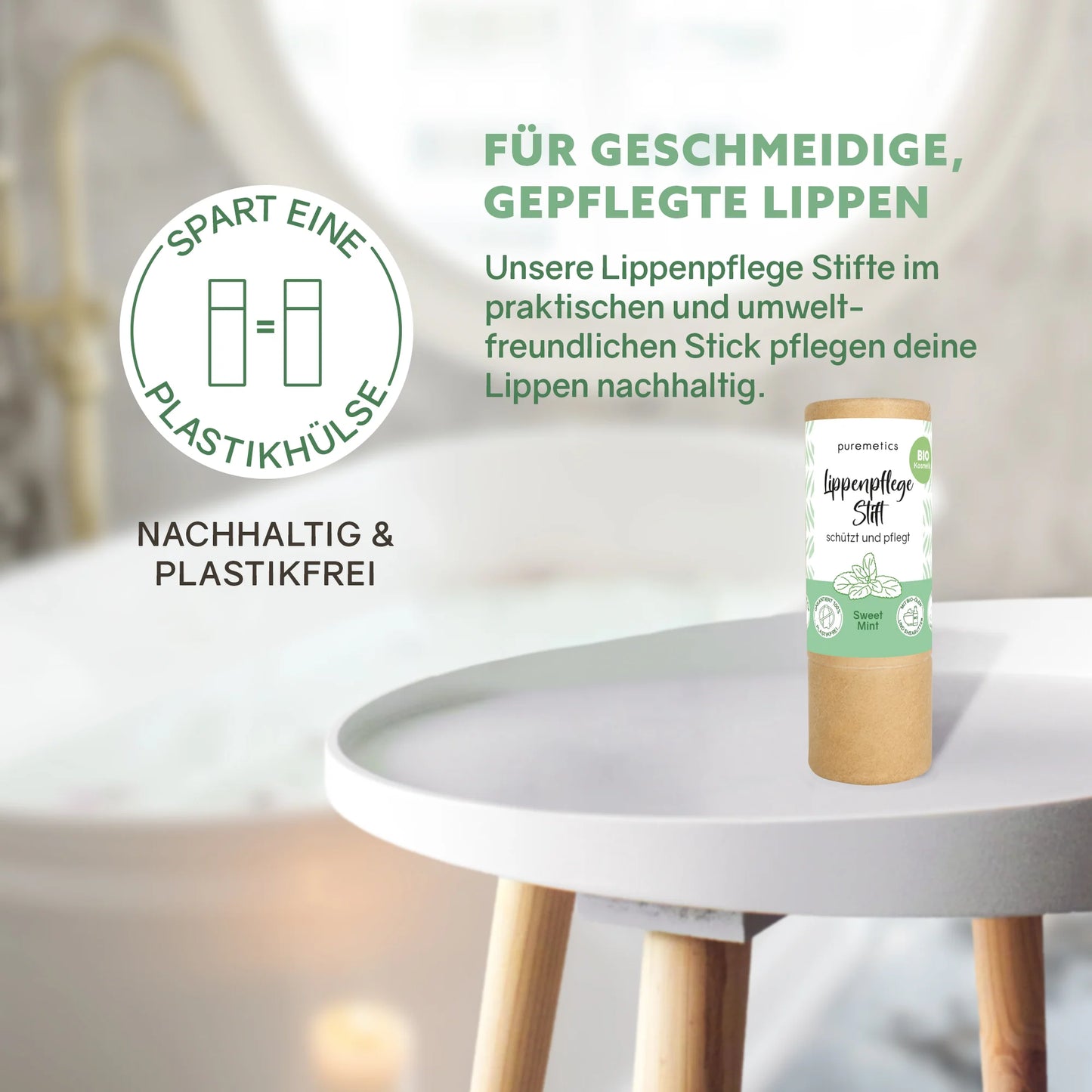 Puremetics | Lippenpflegestift „Sweet Mint“ – Natürliche Lippenpflege mit 97 % Bio-Ölen