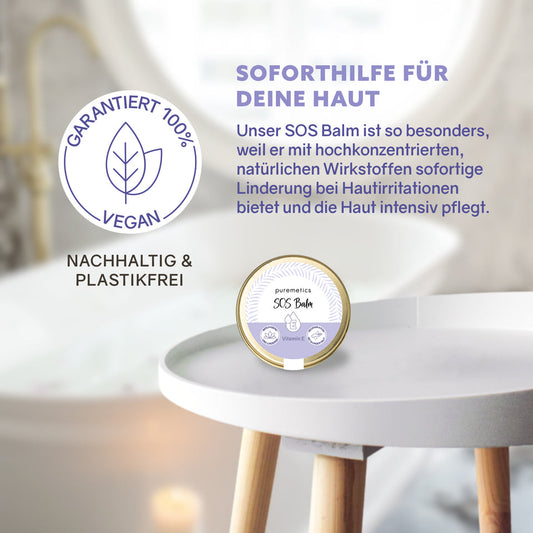 Puremetics SOS Balm „Vitamin E“ Cremetube, intensive Pflege für trockene und irritierte Haut, vegan und parfumfrei, 10 ml