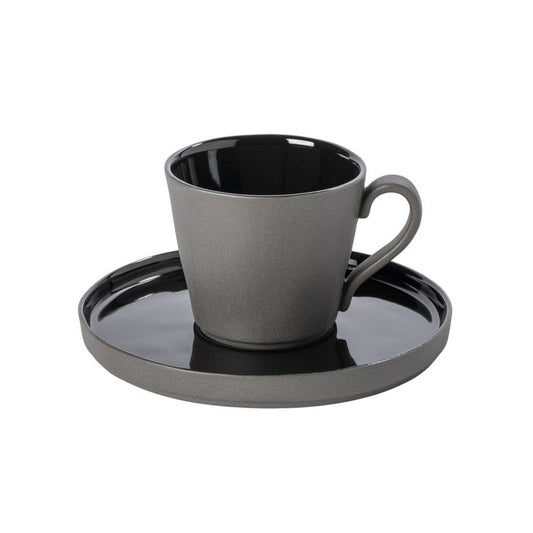 Lagoa  eco gres Costa Nova Tasse mit Untertasse grau schwarz