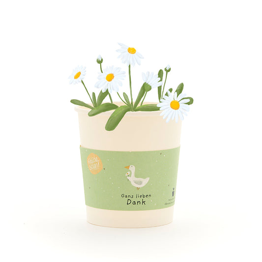 Becher mit Gans lieben Dank-Design, gefüllt mit Trockenblumen, von Die Stadtgärtner, dekorative Geschenkidee
