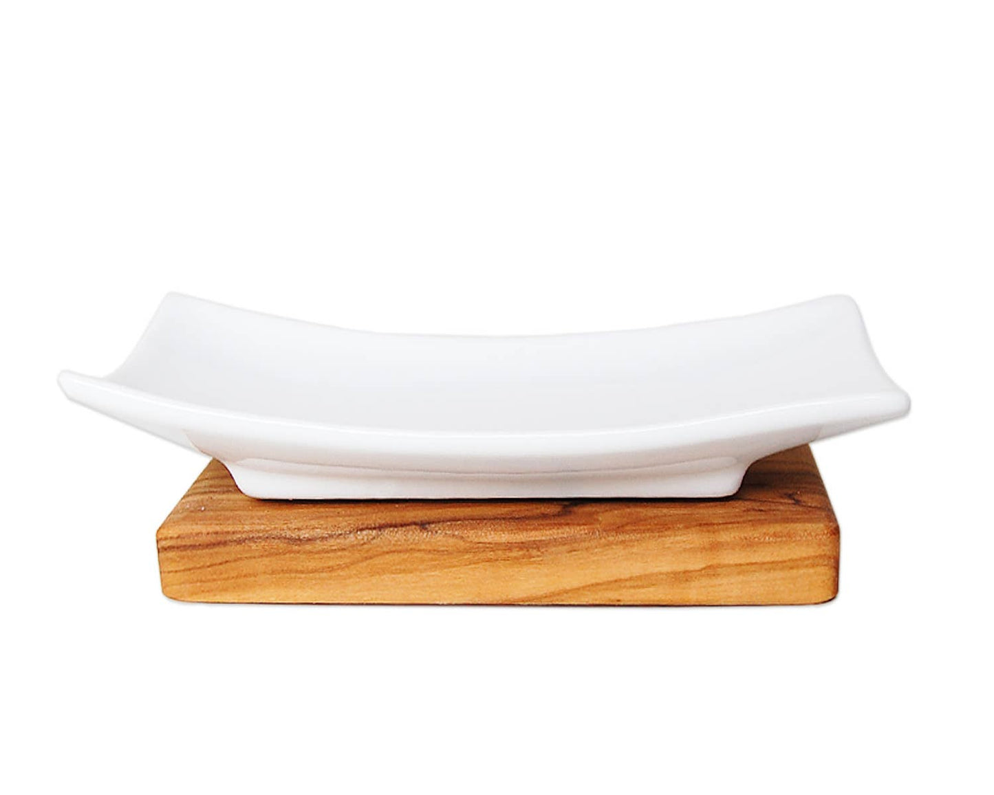 Porte-savon en porcelaine avec base en bois d'olivier
