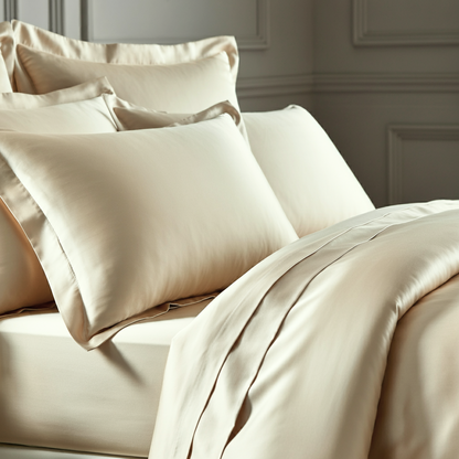 Feines Satin Spannbettlaken von Finole aus 100% ägyptischer Baumwolle, seidig glatt und atmungsaktiv, luxuriöses Bettwäsche-Design