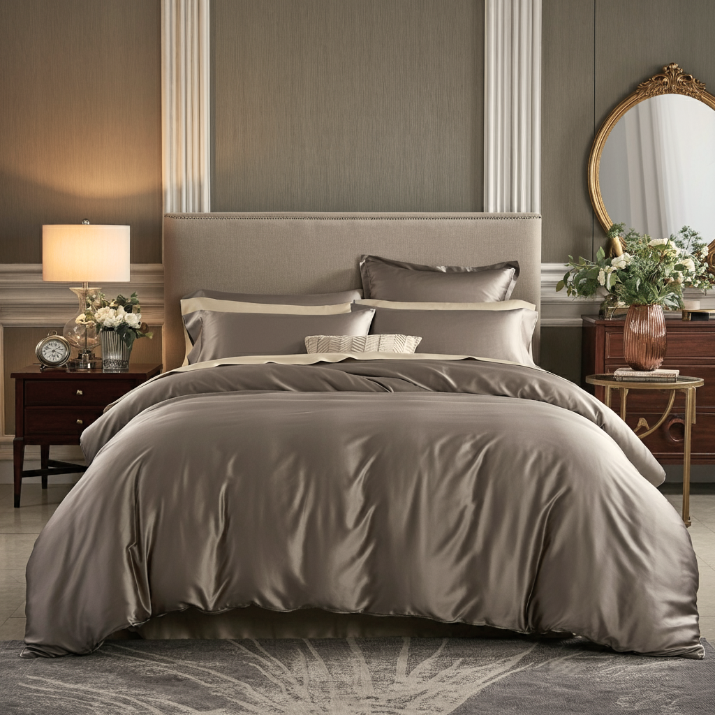 Weiche Satin-Bettwäsche von Finole aus 100% ägyptischer Baumwolle, seidig glänzend und luxuriös weich, mit edlem Design.