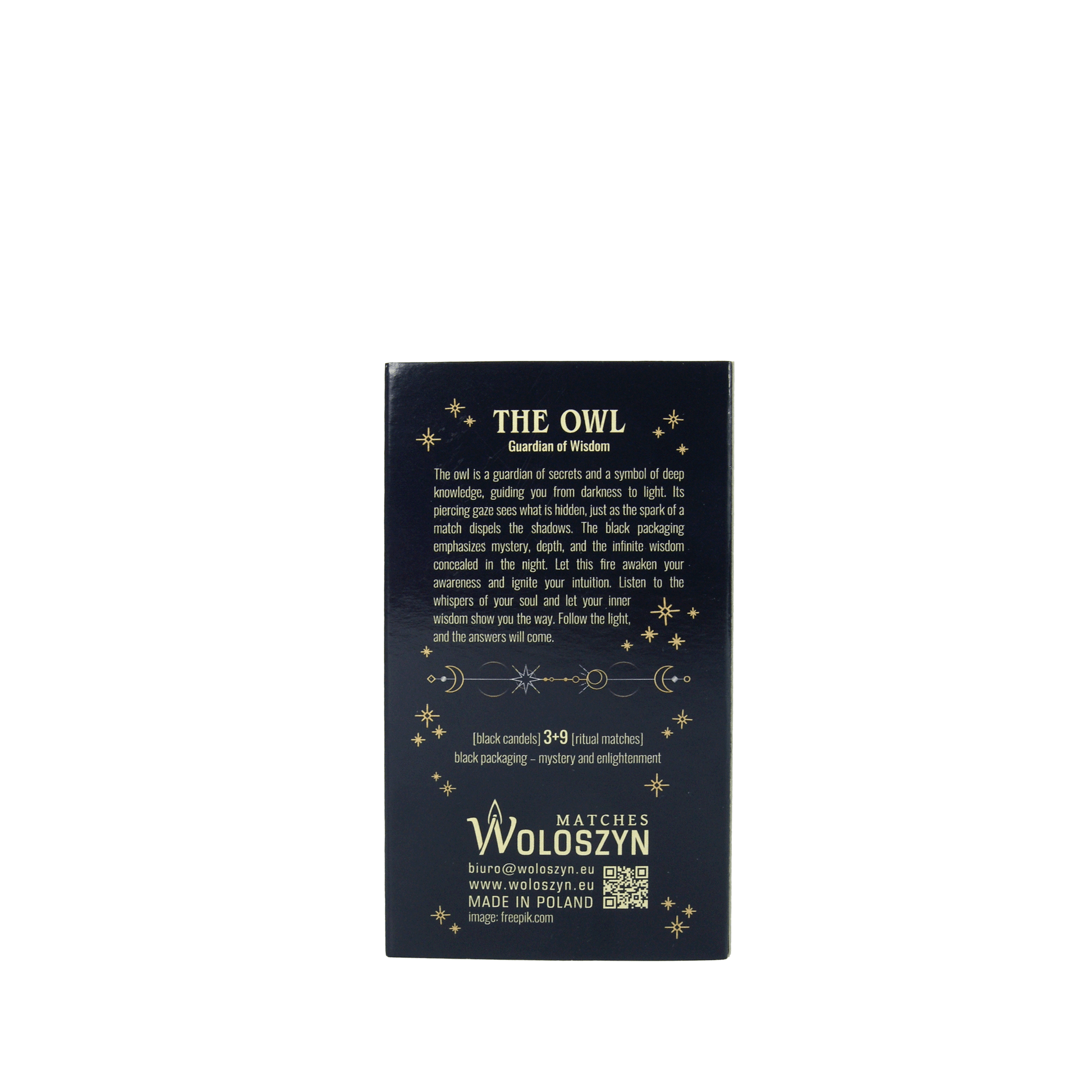 Ritual-Set „Die Eule – Hüterin der Geheimnisse“ – Schwarze Kerzen & lange Streichhölzer - Verdancia