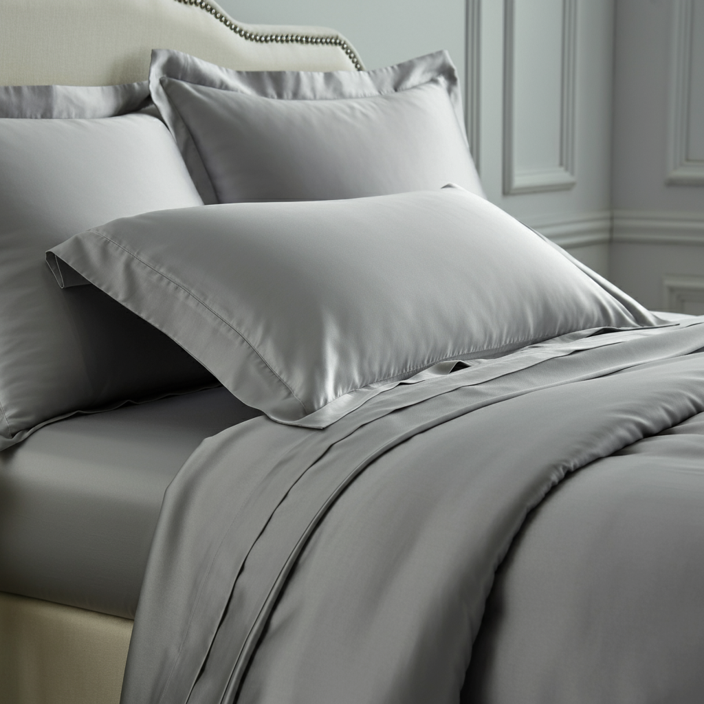 Feines Satin Spannbettlaken von Finole aus 100% ägyptischer Baumwolle, seidig glatt, atmungsaktiv und luxuriös.