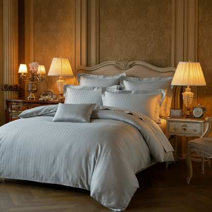 Finole Kissenbezug mit Pinstripes Jacquard aus 100% ägyptischer Baumwolle, seidig glatt, ganzjährig komfortabel