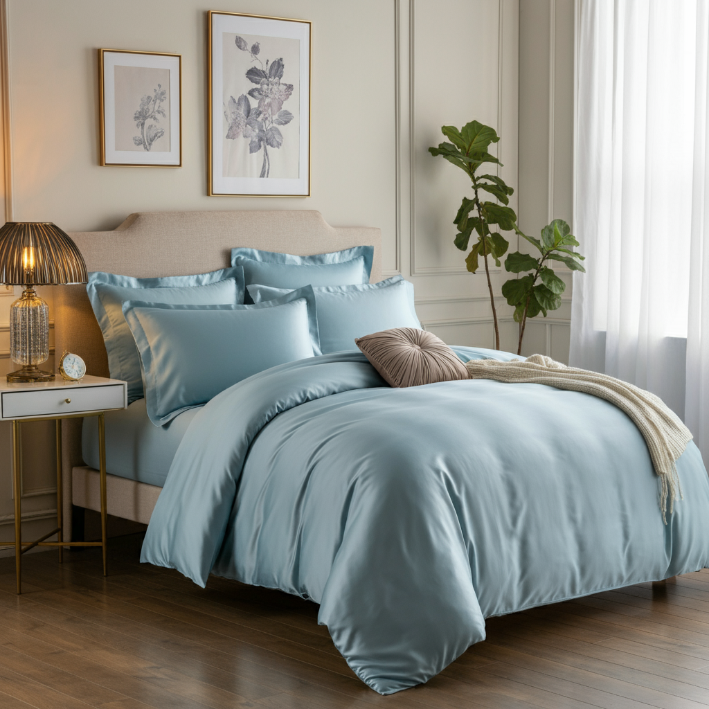Feines satin Spannbettlaken von Finole aus 100% ägyptischer Baumwolle, seidig glatt, atmungsaktiv und luxuriös.