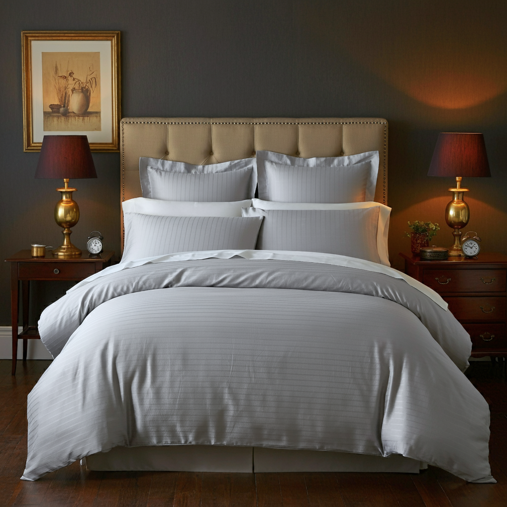 Finole Pinstripes Jacquard Kissenbezug aus 100% ägyptischer Baumwolle, seidig glatt, hochwertig und ganzjährig komfortabel.