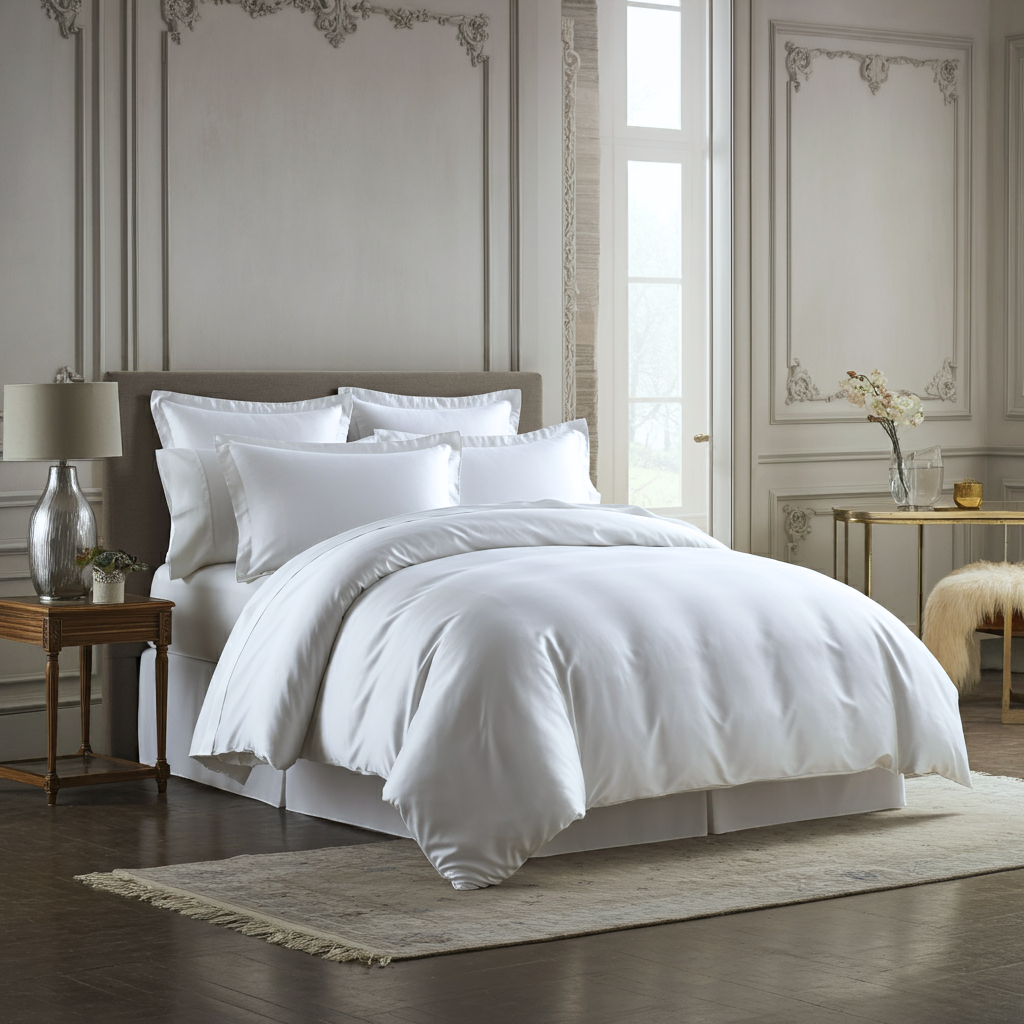 Feines satin Spannbettlaken von Finole aus ägyptischer Baumwolle, seidig glatt, atmungsaktiv und luxuriös, 600 TC.