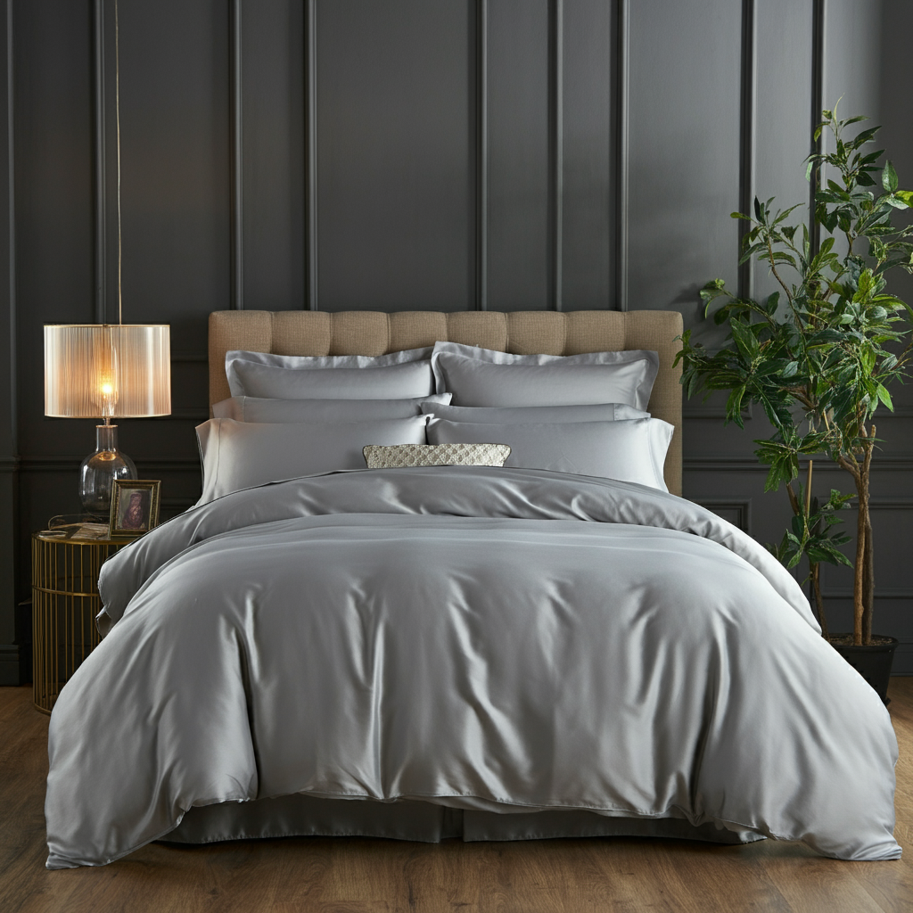 Feines Satin Spannbettlaken von Finole aus 100% ägyptischer Baumwolle, seidig glatt, atmungsaktiv und luxuriös.