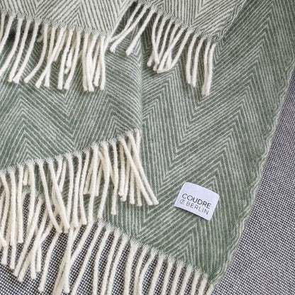 Wool blanket / cuddly blanket in herringbone pattern - Aloe green - new wool