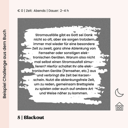 Memories2Make Challengebuch für Paare mit 32 Date-Ideen zum Freirubbeln und Erinnerungen schaffen, gezeigte offene Buchseite.