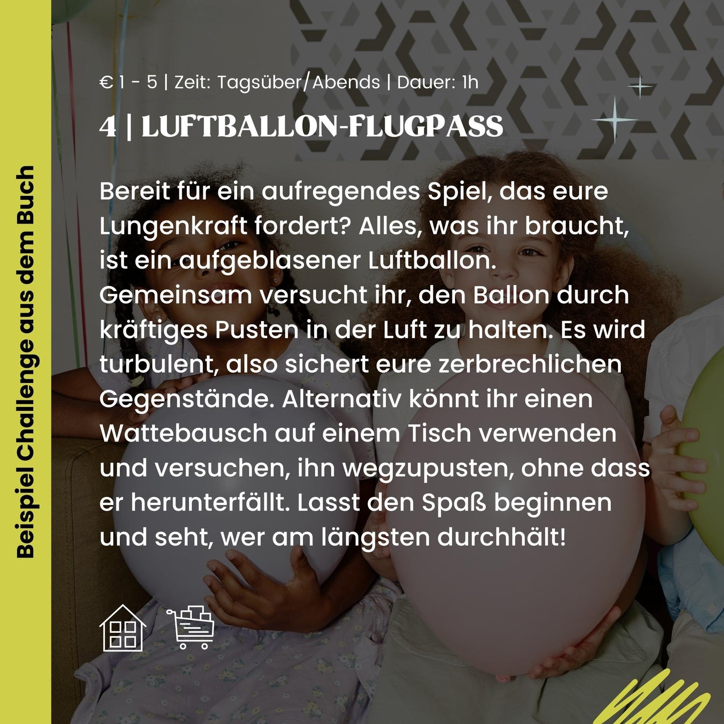 Kinder-Challengebuch von memories2make mit bunten Illustrationen und Platz für kreative Aufgaben und Erinnerungen.
