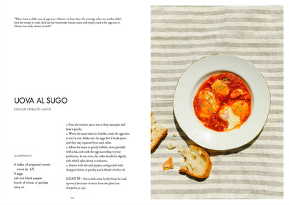 Buchdoppelseite mit Rezept für Uova al sugo