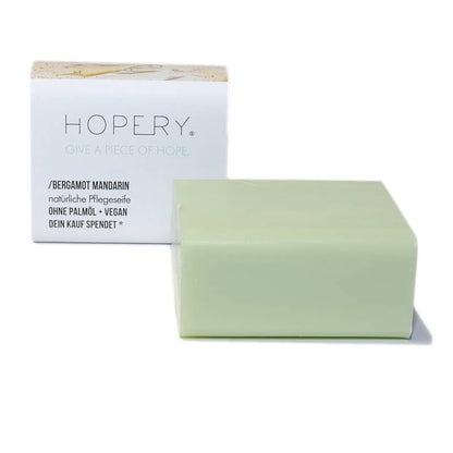 Geschenkset aus Hopery Seife /BERGAMOT MANDARIN & Olivenholz Seifenschale