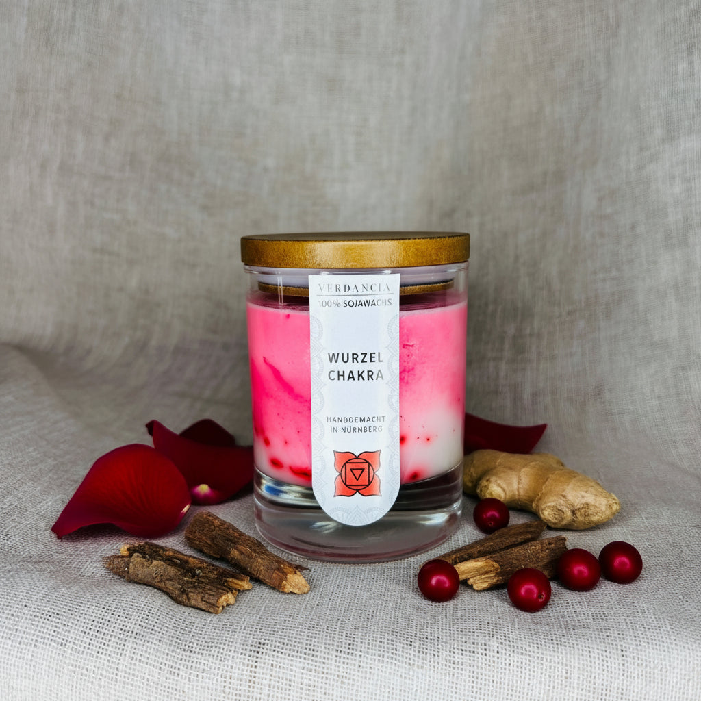 Rote Wurzelchakra Duftkerze aus Sojawachs von Verdancia, entspannende Meditation, Chakra Wurzel Kerze, natürliche Stimmung
