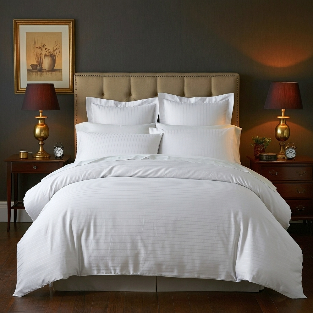 Finole Pinstripes Jacquard Deckenbezug aus 100% ägyptischer Baumwolle, seidig, elegant und ganzjährig komfortabel, mit Streifenmuster