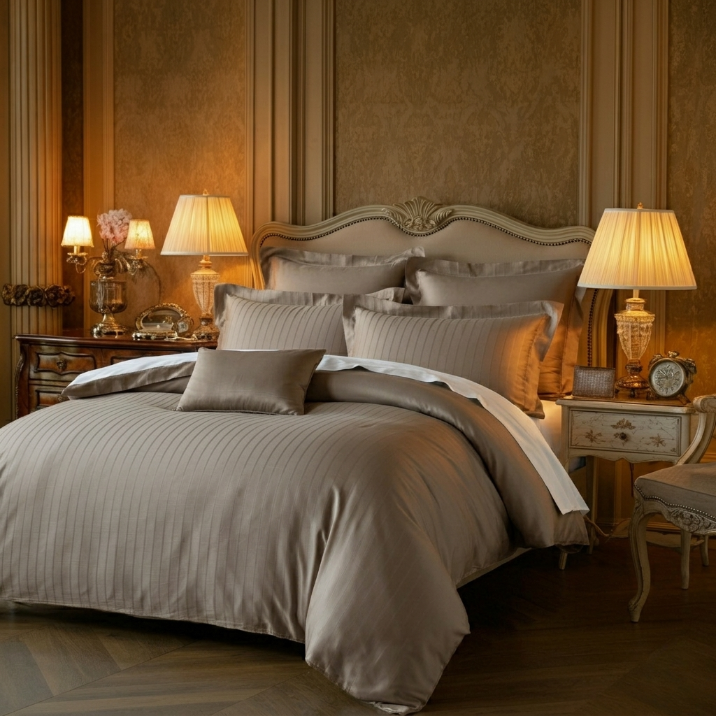 Finole Pinstripes Jacquard Deckenbezug aus 100% ägyptischer Baumwolle, seidig, elegant und komfortabel für das ganze Jahr