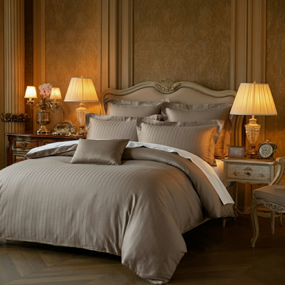 Finole Pinstripes Jacquard Deckenbezug aus 100% ägyptischer Baumwolle, seidig, elegant und komfortabel für das ganze Jahr