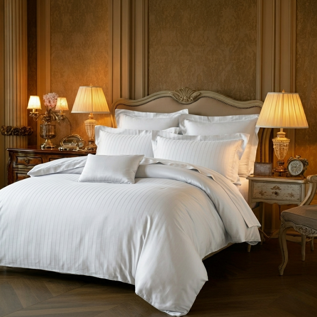 Seidig glatter Pinstripes Jacquard Kissenbezug von Finole aus 100% ägyptischer Baumwolle, komfortabel und hochwertig.