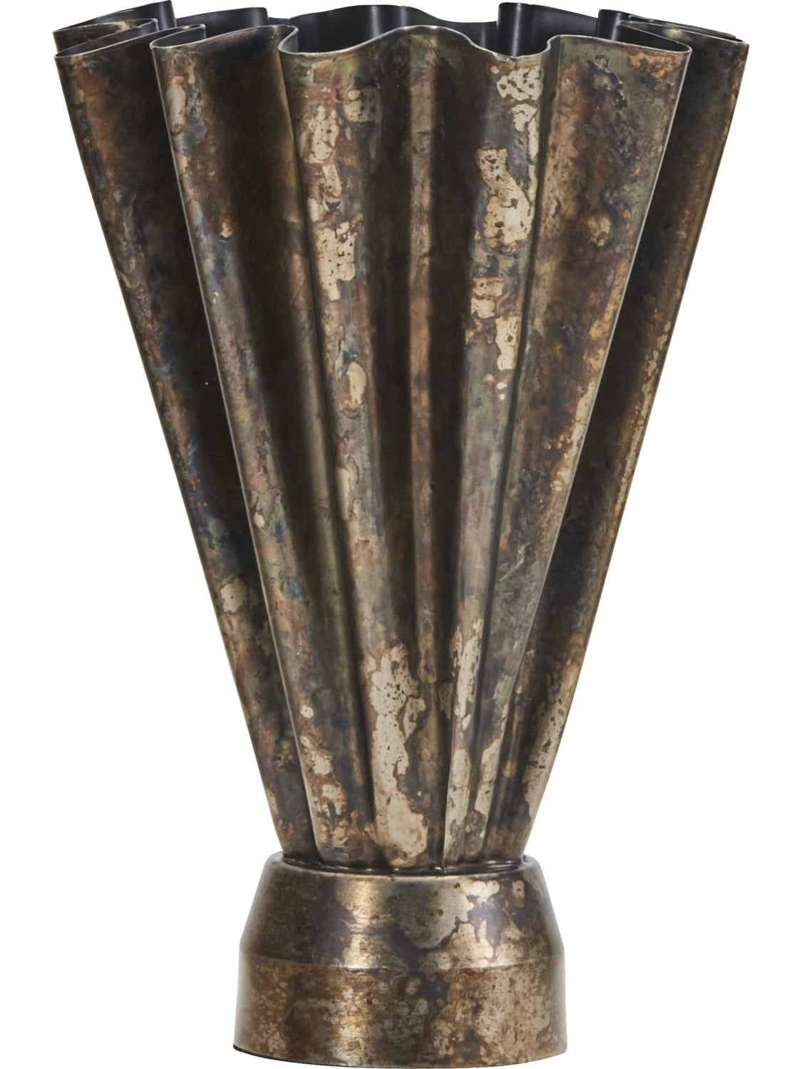 Antikbraune House Doctor HDFlood Metallvase mit gewellter Form, handgefertigt, 33 cm hoch, elegantes Wohnaccessoire