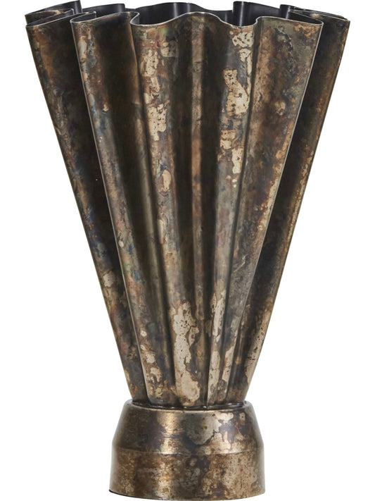 Antikbraune House Doctor HDFlood Metallvase mit gewellter Form, handgefertigt, 33 cm hoch, elegantes Wohnaccessoire