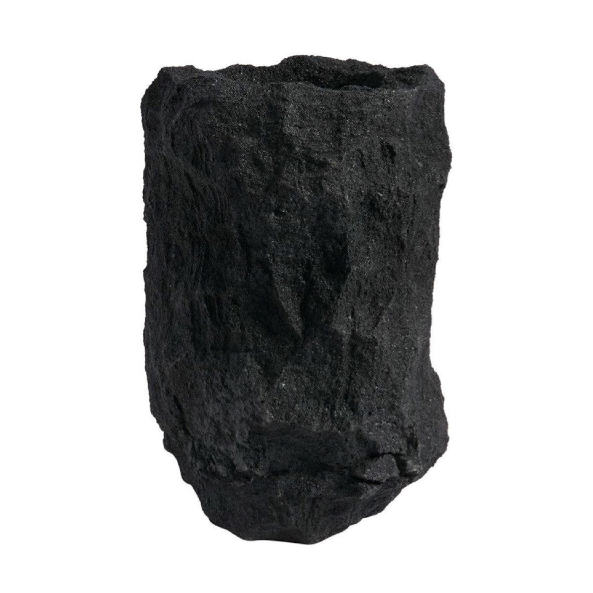 Schwarze Lava-Vase von MUUBS, handgefertigtes Naturstein-Unikat, 30 cm hoch, elegantes Wohnaccessoire mit einzigartiger Textur