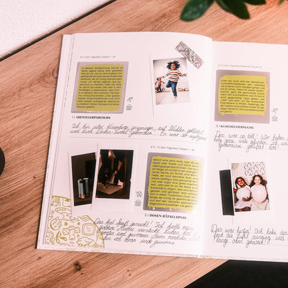 Kinder-Mood Challengebuch von memories2make, bunt gestaltet mit kindgerechten Illustrationen und Platz für kreative Aufgaben.