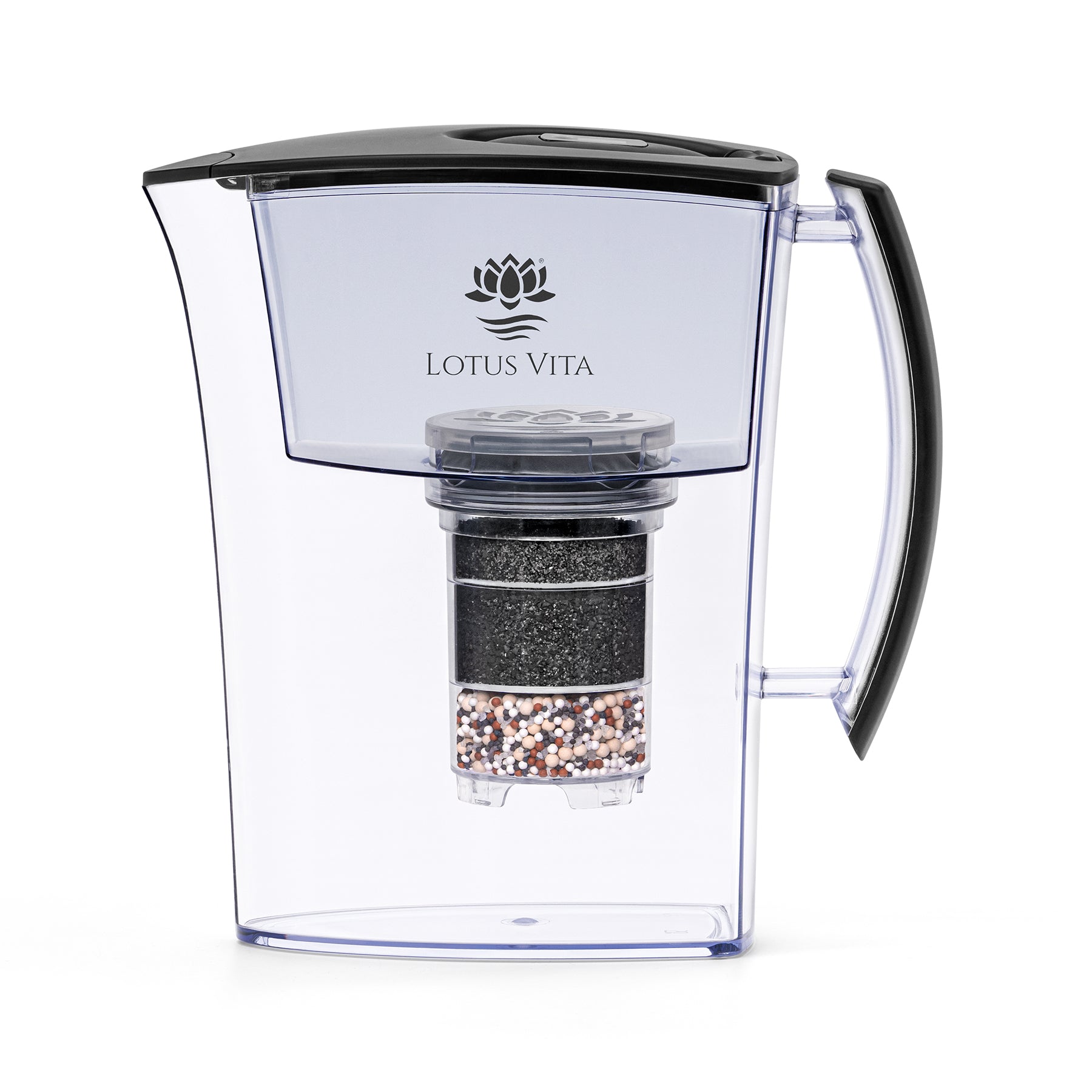 Lotus Vita Wasserfilterkanne in mattschwarz, 1,6 Liter, mit Filtereinsatz zur Verbesserung der Wasserqualität