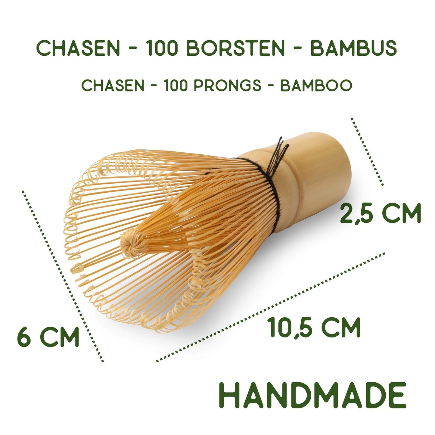 Matcha Besen Chasen aus weißem Bambus mit 100 Borsten