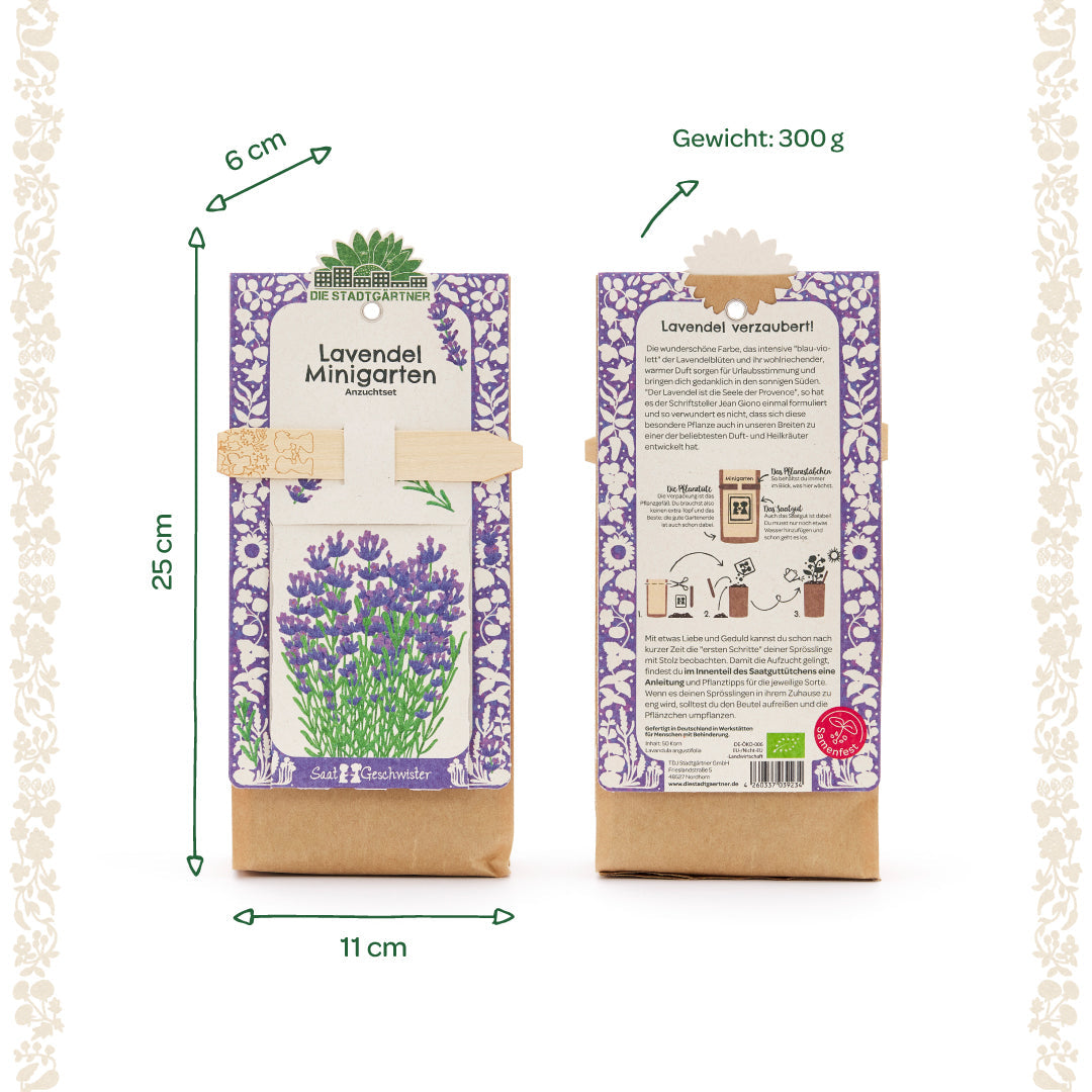 Anzuchtset von Die Stadtgärtner mit Bio-Lavendel für Minigarten, inklusive Samen und Anzuchttöpfe, ideal für Balkon und Fensterbank