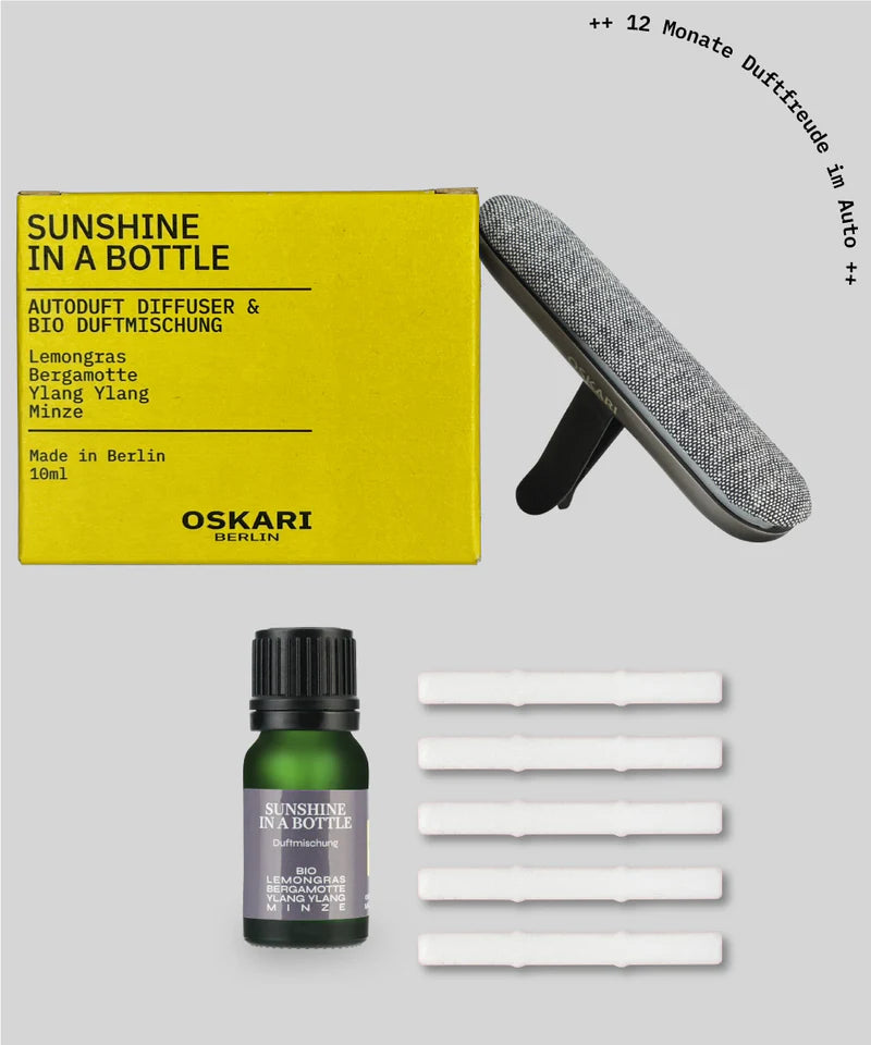 Oskari - Autoduft Set „Sunshine in a Bottle“ – Sonnige Frische für gute Laune unterwegs - Verdancia