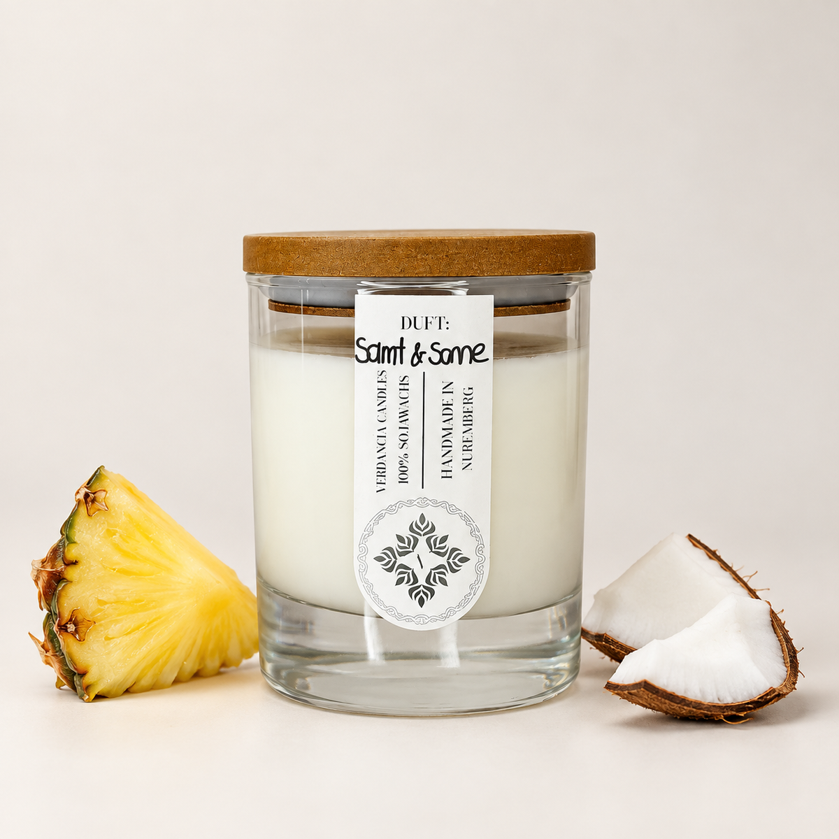 Samt & Sonne | Duftkerze Sojawachs – Ananas, Orange & Kokos - frisch & tropisch