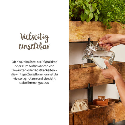 Zwei Ziegelform Pflanzenbauset von Die Stadtgärtner mit zwei Fächern für urbanes Gärtnern, auf dem Bild zu sehen