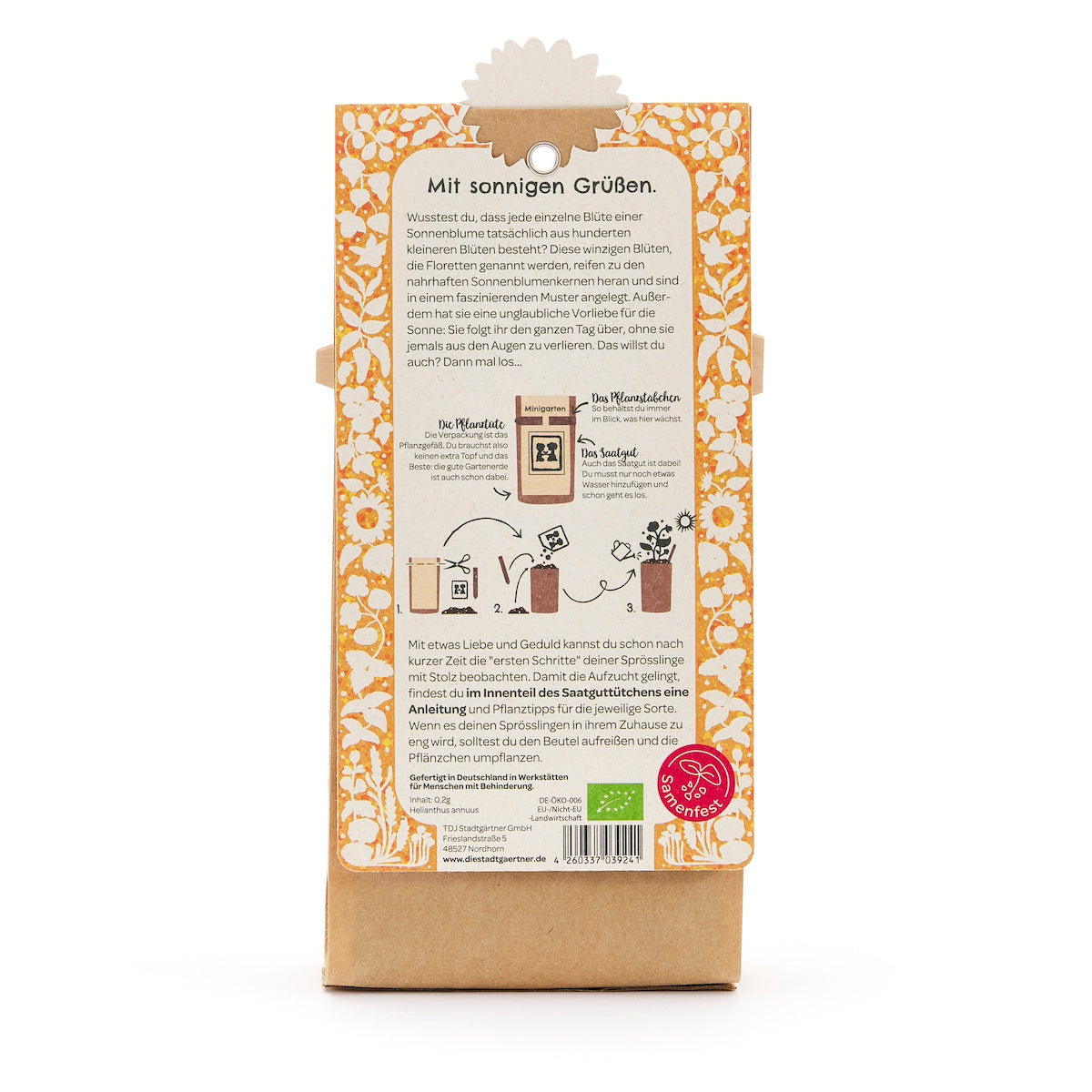 Anzuchtset von Die Stadtgärtner mit Saatgut für BIO-Sonnenblumen, ideal für Minigarten und Pflanzenanbau.