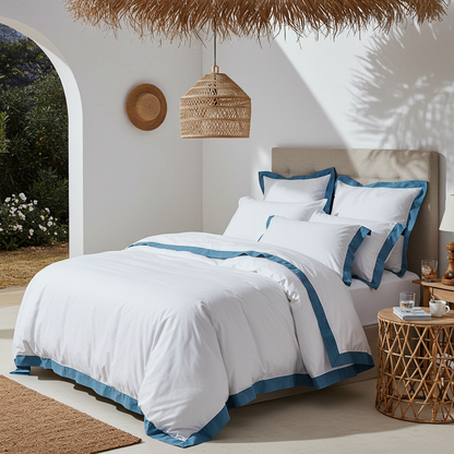 Hellblauer Aura Perkal Deckenbezug von Finole aus ägyptischer Baumwolle, atmungsaktiv und kühlend, elegante Bettwäsche.