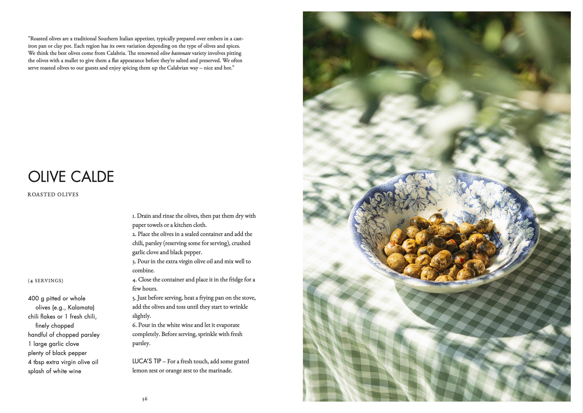 Buchseite von La Nostra Cucina Povera Cozy Publishing Rezept Olive Calde