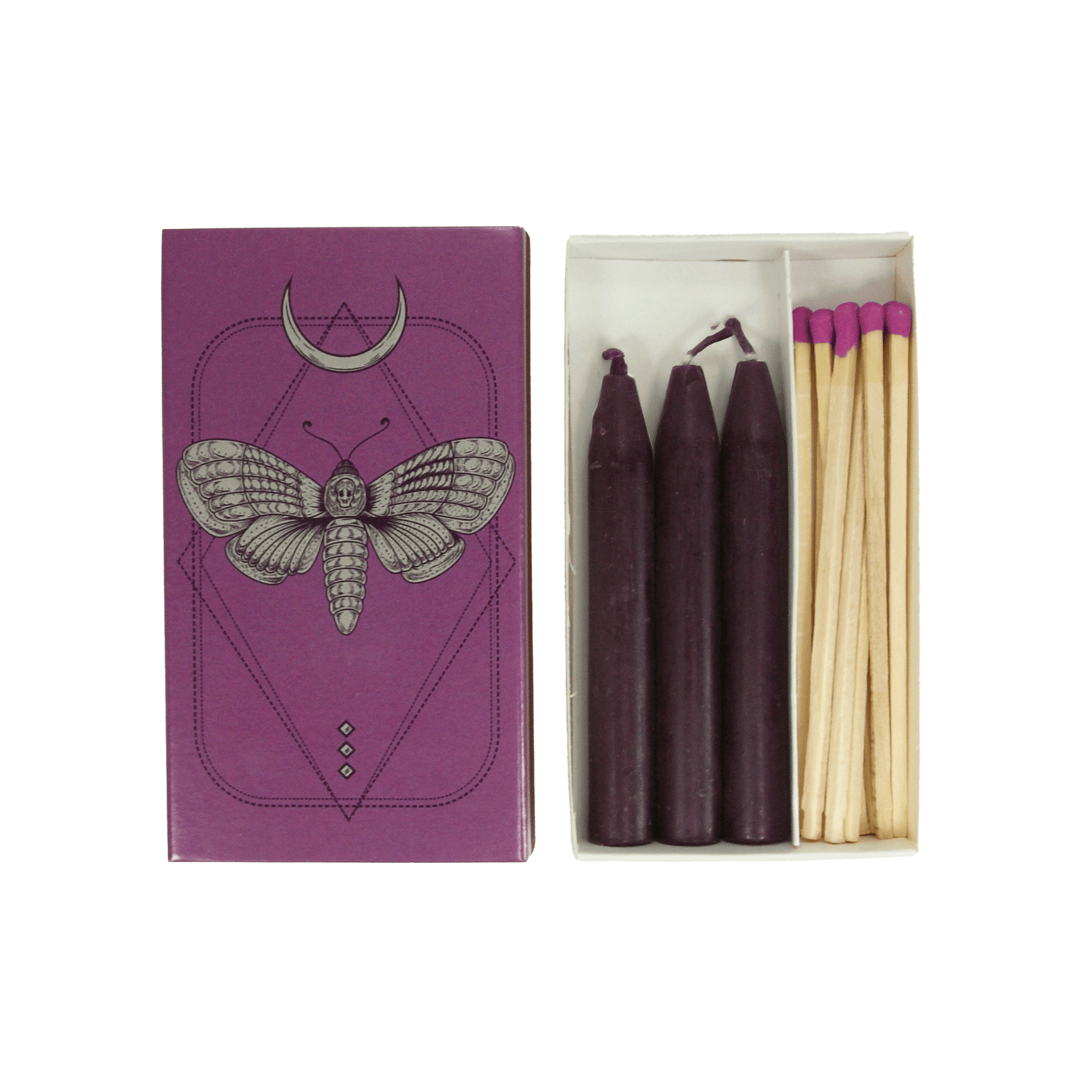 Ritual-Set „La Falena – Führerin der Nacht“ – Kerzen & lange Streichhölzer in Lila - Verdancia