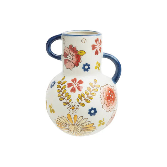 Handbemalte Steingutvase CHARMING COTTAGE mit floralen Mustern von Tranquillo, dekorativ und naturverbunden.