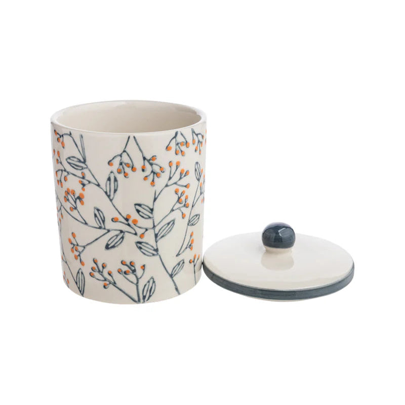 Handgestempelte Steinzeug-Aufbewahrungsdose ROMANTIC mit floralem Design von Tranquillo, perfekte Aufbewahrung für Zuhause.