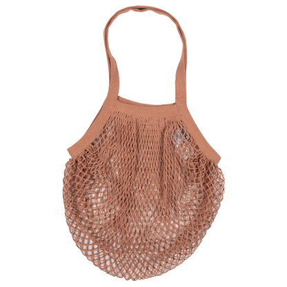 Netzbeutel Braun-Rose aus Bio-Baumwolle von Tranquillo, nachhaltige GOTS-zertifizierte Tasche mit Tragegriffen.