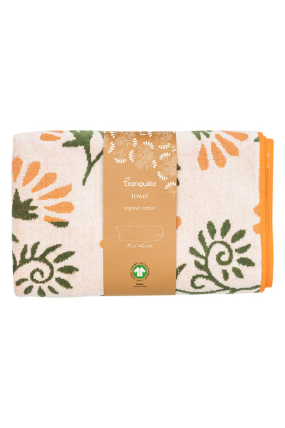 Weiches, saugfähiges Badetuch FLORAL aus Bio-Baumwolle von Tranquillo, GOTS-zertifiziert, mit buntem Blumendruck.