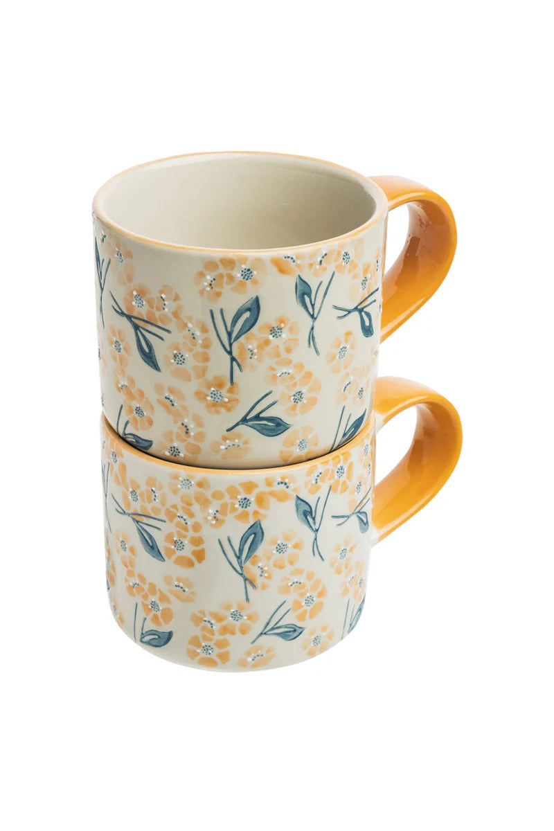 Handgefertigte Tasse VINTAGE GARDEN Orange aus Steinzeug mit floralen Mustern von Tranquillo.